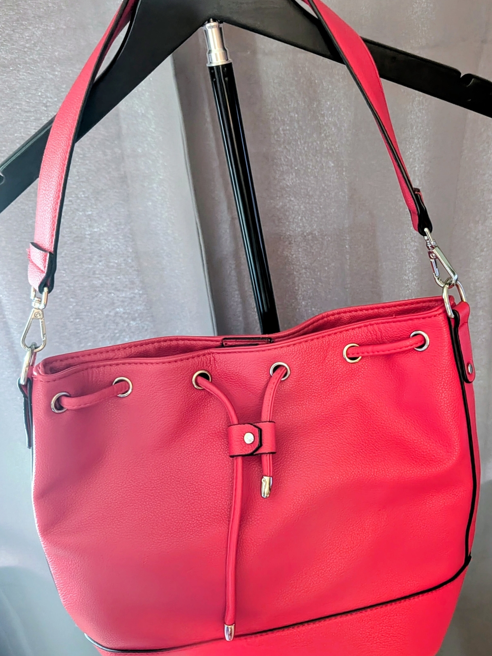 Red Drawstring Shoulder Bag for Women